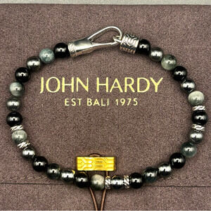 John Hardy Men’s Sterling Silver Beaded Bracelet Onyx Eagle Eye Hematite NWOT